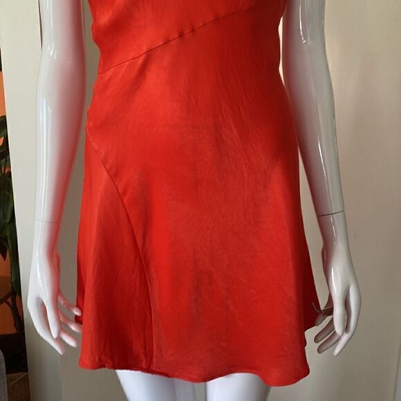 Zara Bright Orange Satin Effect Double Strap Cowl Neck Mini Dress Size Small - Picture 4 of 11